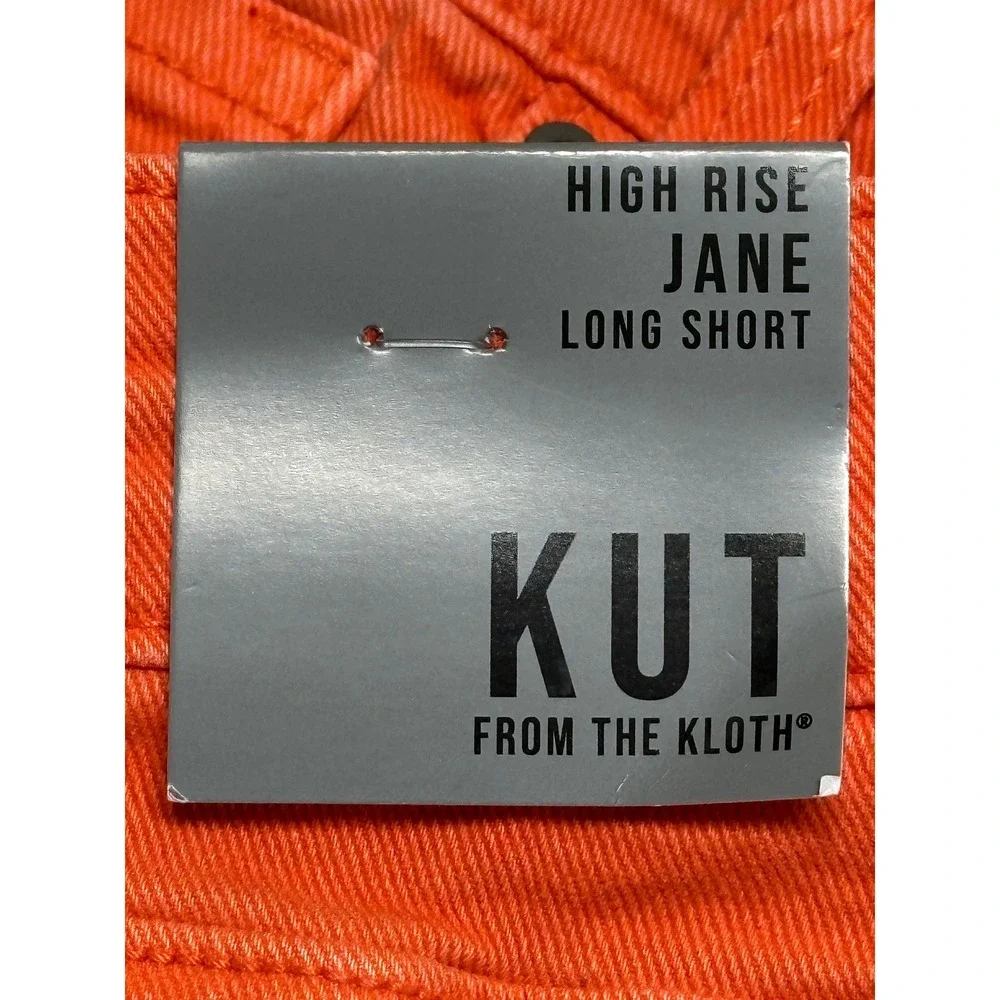 Kut from the Kloth Jane High Rise Long Shorts Tangerine Orange Raw Hem Size‎ 18